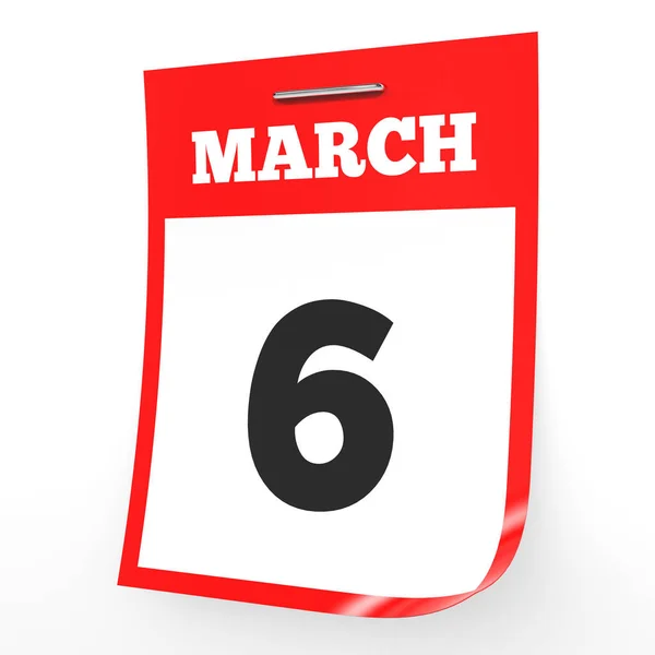 6. März Kalender auf weißem Hintergrund. — Stockfoto