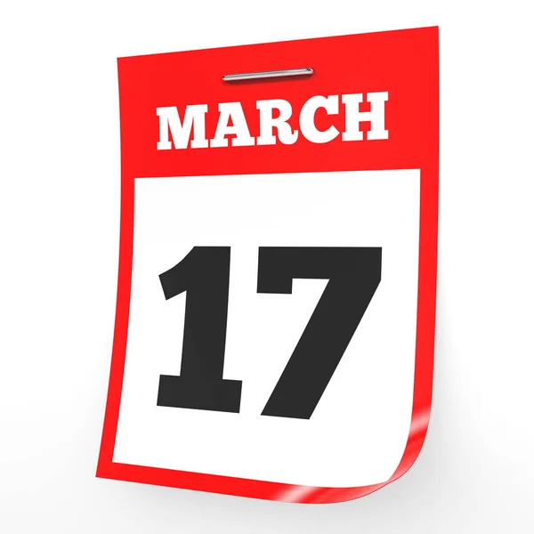17 de marzo. Calendario sobre fondo blanco . — Foto de Stock
