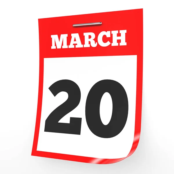 March 20. Calendar on white background. — Stock Photo, Image