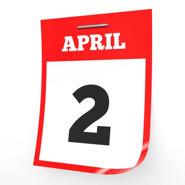 Il 2 aprile. Calendario su sfondo bianco . — Foto Stock