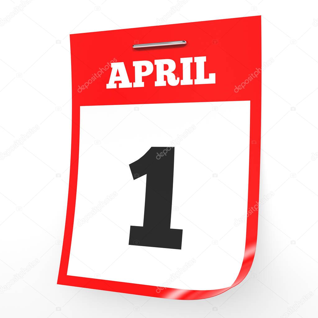 April 1. Calendar on white background.
