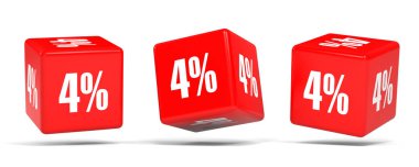 Dört yüzde. %4 indirim. Kırmızı küpler.