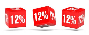 On iki yüzde. % 12 indirim. Kırmızı küpler.