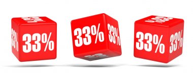 Yüzde otuz üç. % 33 indirim. Kırmızı küpler.