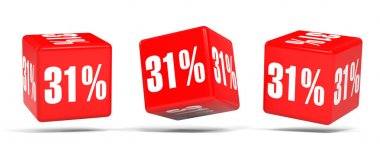 Otuz bir yüzde. %31 indirim. Kırmızı küpler.
