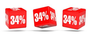Otuz dört yüzde. %34 indirim. Kırmızı küpler.