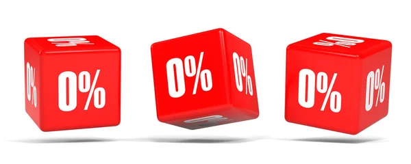 Null Prozent Rabatt. Rabatt 0%. rote Würfel. — Stockfoto