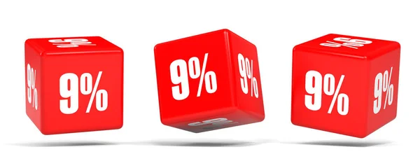 Nine percent off. Discount 9 %. Red cubes. — Stock Photo, Image