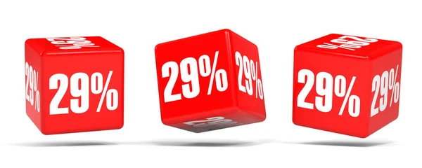 Húsz-kilenc százalék kedvezményt. 29 % kedvezmény. Piros kocka. — Stock Fotó