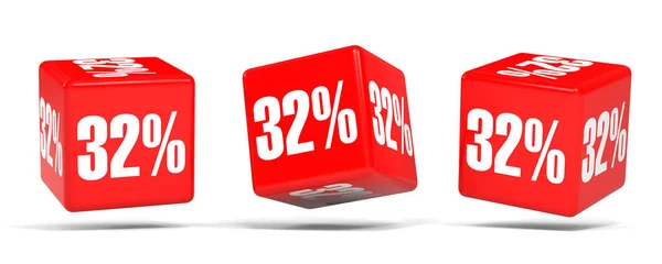 Harminckét százalék kedvezményt. 32 % kedvezmény. Piros kocka. — Stock Fotó