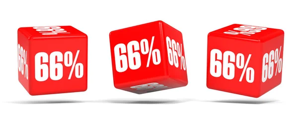 Hatvan százalék kedvezményt. 66 % kedvezménnyel. Piros kocka. — Stock Fotó