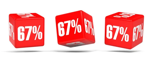 Zestig zeven procent korting. 67% korting. Rode blokjes. — Stockfoto