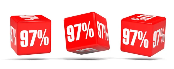 Hét kilencven százalék kedvezményt. 97 %-os kedvezménnyel. Piros kocka. — Stock Fotó
