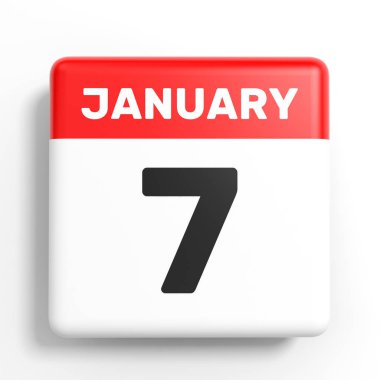 7 Ocak. Beyaz arka plan üzerinde takvim.