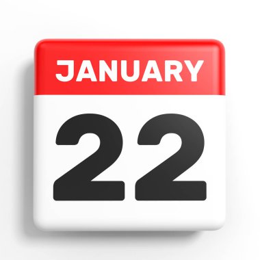 22 Ocak. Beyaz arka plan üzerinde takvim.