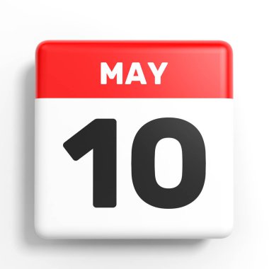 10 Mayıs. Beyaz arka plan üzerinde takvim.