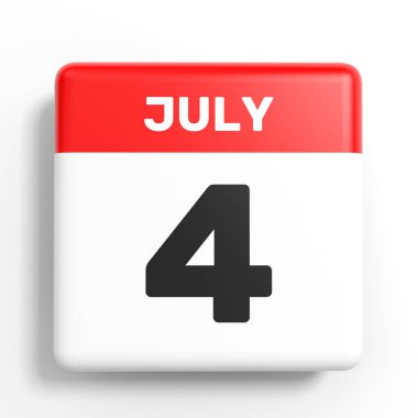 4 Temmuz. Beyaz arka plan üzerinde takvim.