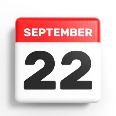 22 Eylül. Beyaz arka plan üzerinde takvim.