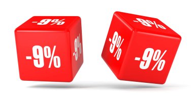 Dokuz yüzde. %9 indirim. Kırmızı küpler.