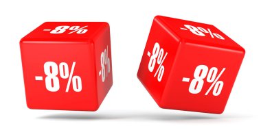 Sekiz yüzde. %8 indirim. Kırmızı küpler.