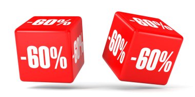 Altmış yüzde. % 60 indirim. Kırmızı küpler.