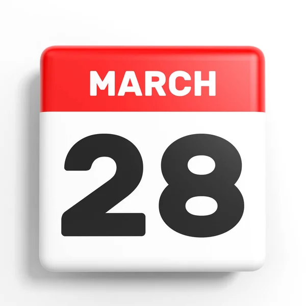 28 marca. Kalendarz na białym tle. — Zdjęcie stockowe