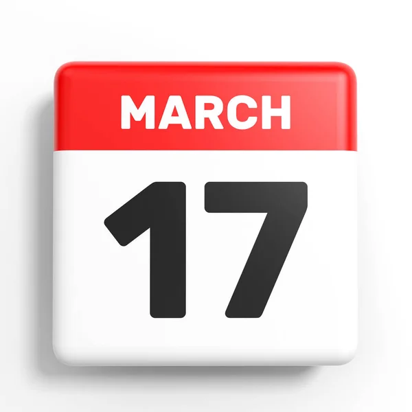 17 Μαρτίου. Ημερολόγιο σε λευκό φόντο. — Φωτογραφία Αρχείου