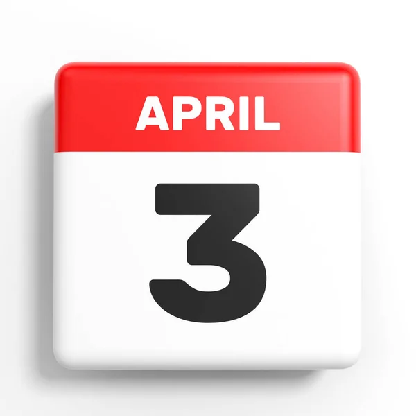 Il 3 aprile. Calendario su sfondo bianco . — Foto Stock