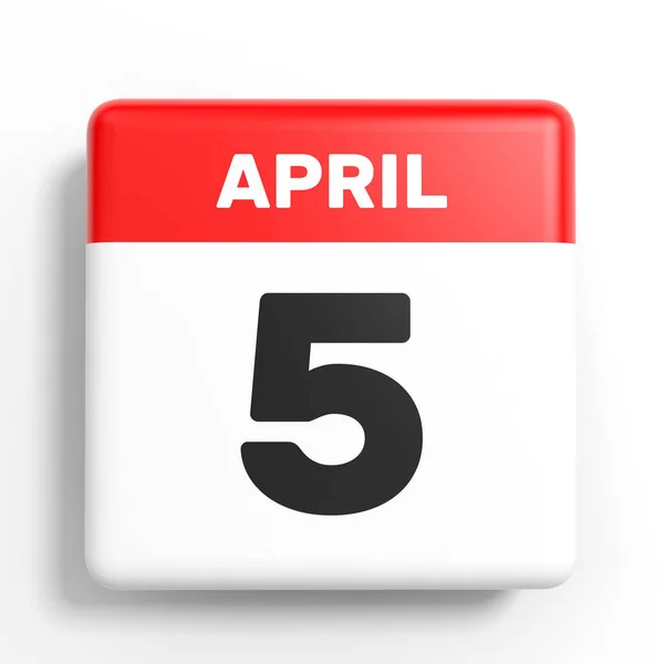 5. April Kalender auf weißem Hintergrund. — Stockfoto