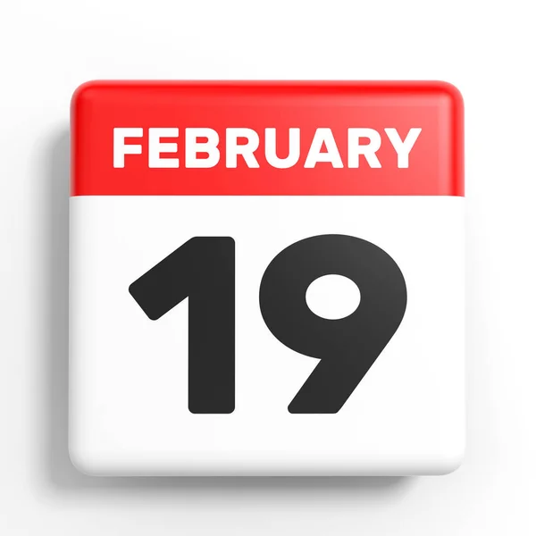 19 lutego. Kalendarz na białym tle. — Zdjęcie stockowe