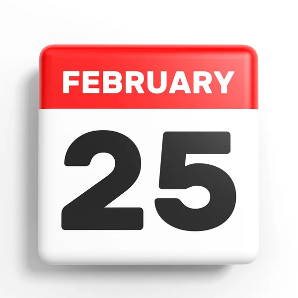 25 lutego. Kalendarz na białym tle. — Zdjęcie stockowe
