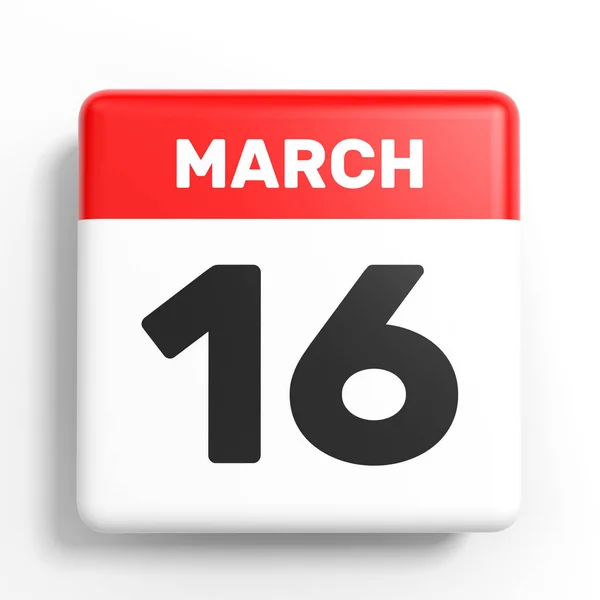 16 marca. Kalendarz na białym tle. — Zdjęcie stockowe