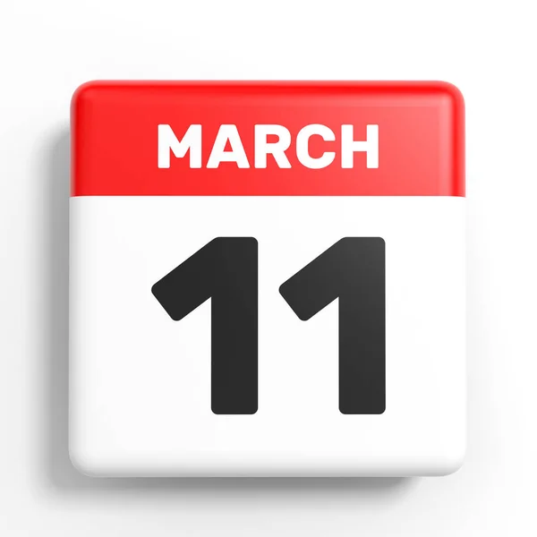 11 de marzo. Calendario sobre fondo blanco . —  Fotos de Stock
