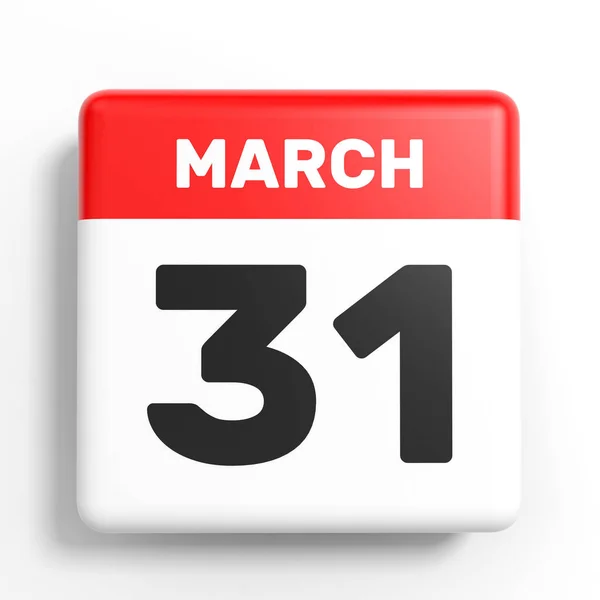 31 marca. Kalendarz na białym tle. — Zdjęcie stockowe
