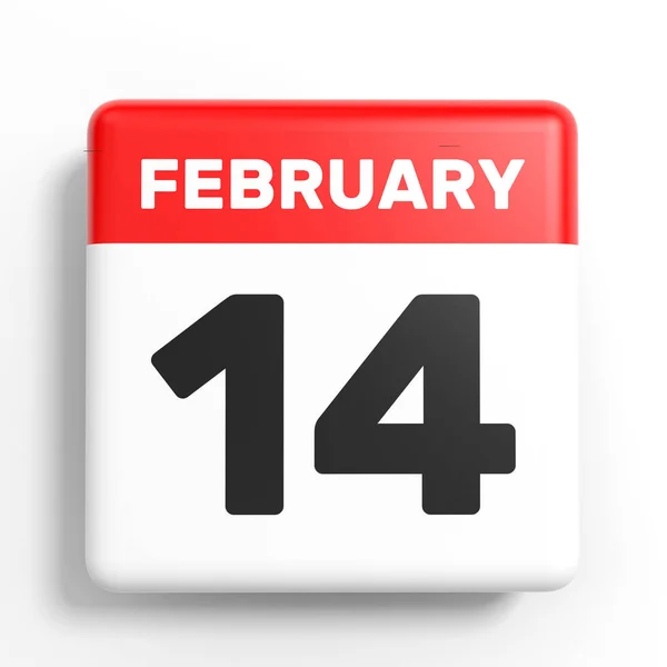 14 de febrero. Calendario sobre fondo blanco . —  Fotos de Stock