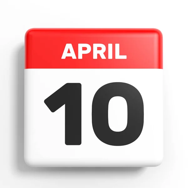 10 de abril. Calendario sobre fondo blanco . — Foto de Stock