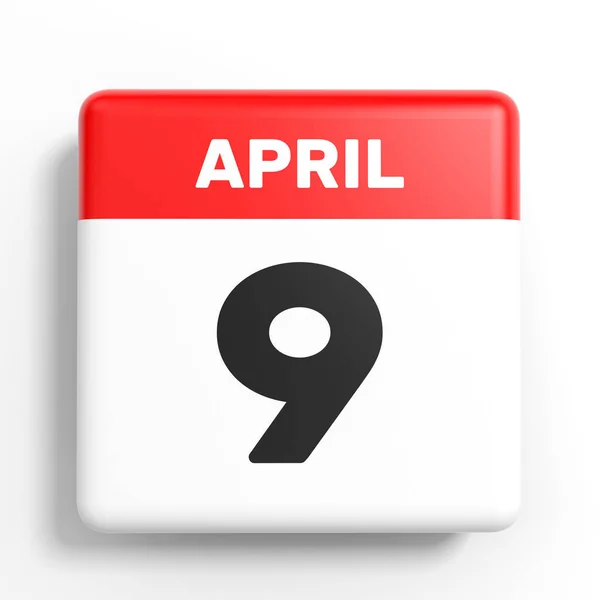 9 april. Kalender op witte achtergrond. — Stockfoto