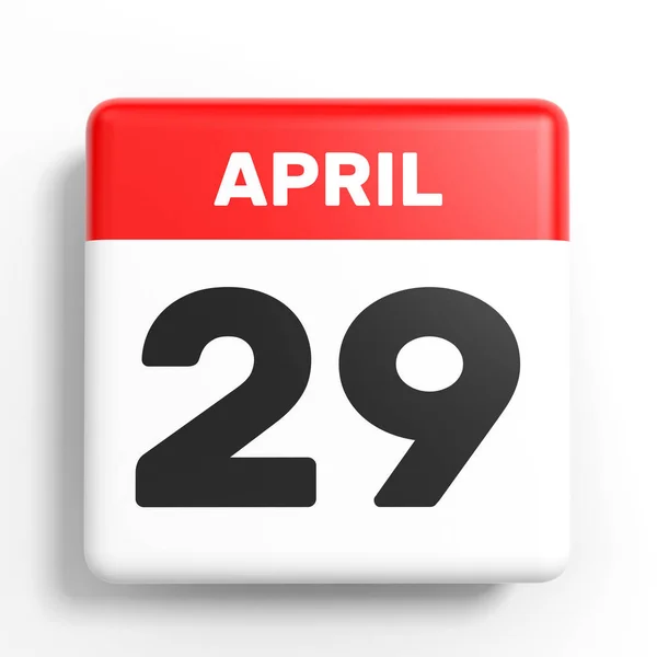 29. April Kalender auf weißem Hintergrund. — Stockfoto