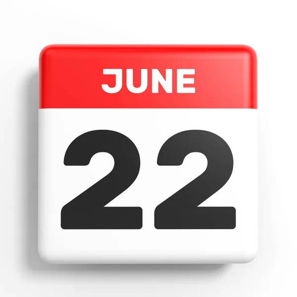 22 czerwca. Kalendarz na białym tle. — Zdjęcie stockowe