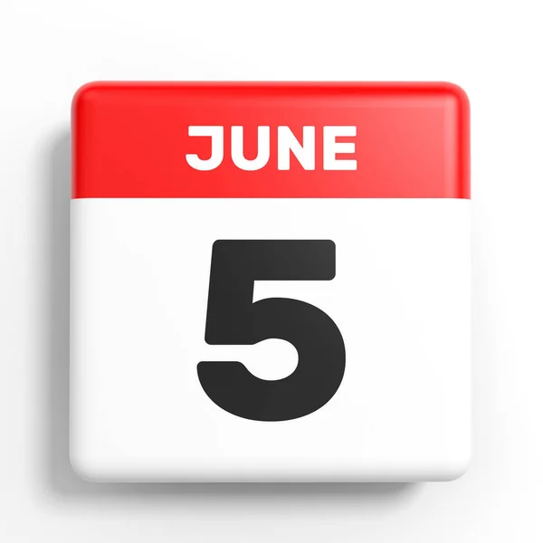 5. Juni Kalender auf weißem Hintergrund. — Stockfoto