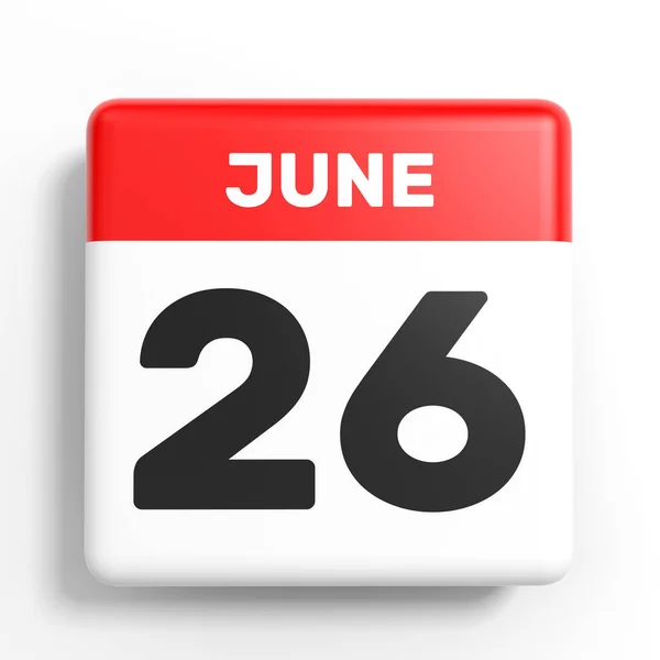 Στις 26 Ιουνίου. Ημερολόγιο σε λευκό φόντο. — Φωτογραφία Αρχείου