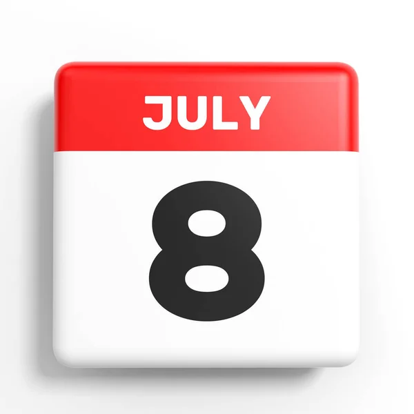 8 lipca. Kalendarz na białym tle. — Zdjęcie stockowe