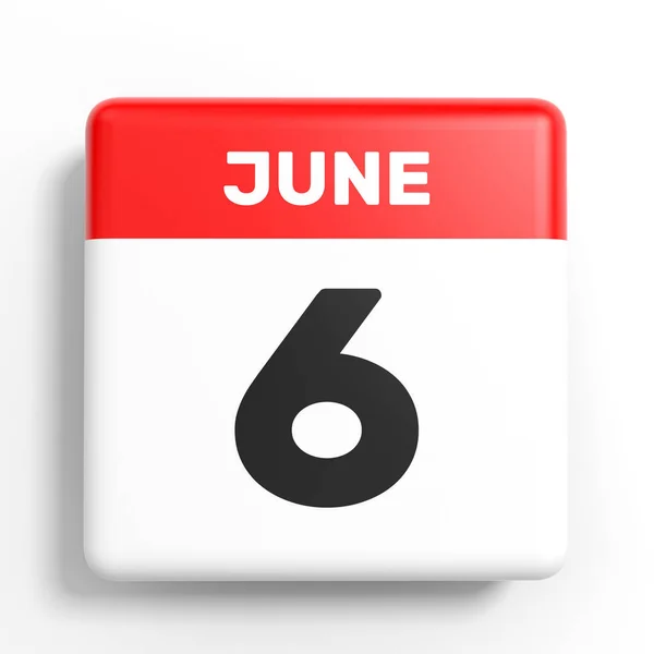 Junio 6. Calendario sobre fondo blanco . — Foto de Stock