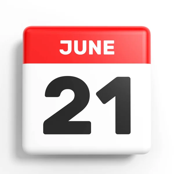 21 de junio. Calendario sobre fondo blanco . —  Fotos de Stock