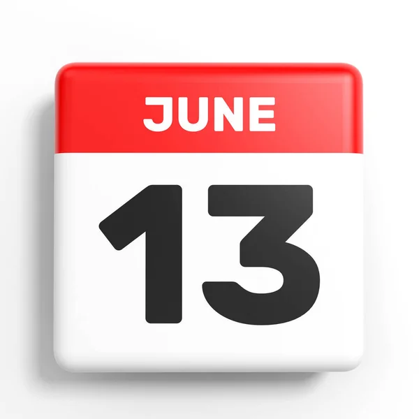 13 de junio. Calendario sobre fondo blanco . — Foto de Stock