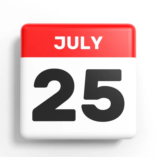 25 de Julho. Calendário sobre fundo branco . — Fotografia de Stock