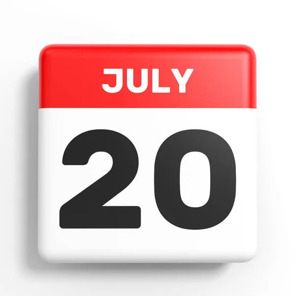 20. července. Kalendář na bílém pozadí. — Stock fotografie
