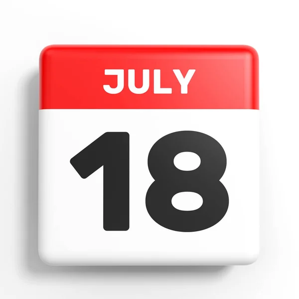 18 lipca. Kalendarz na białym tle. — Zdjęcie stockowe