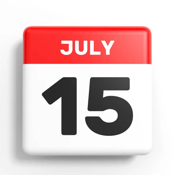 15 Ιουλίου. Ημερολόγιο σε λευκό φόντο. — Φωτογραφία Αρχείου