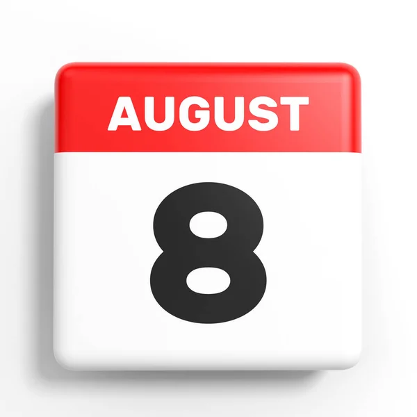8 sierpnia. Kalendarz na białym tle. — Zdjęcie stockowe